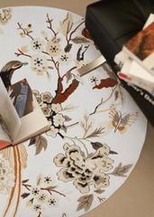 Thảm Tròn Trải Sàn Hình Họa Tiết Chim Và Hoa Nâu Phong Cách Vintage