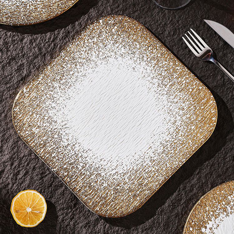 Dĩa Ăn Đá Gốm Màu Vàng Loang Hình Tròn Vuông