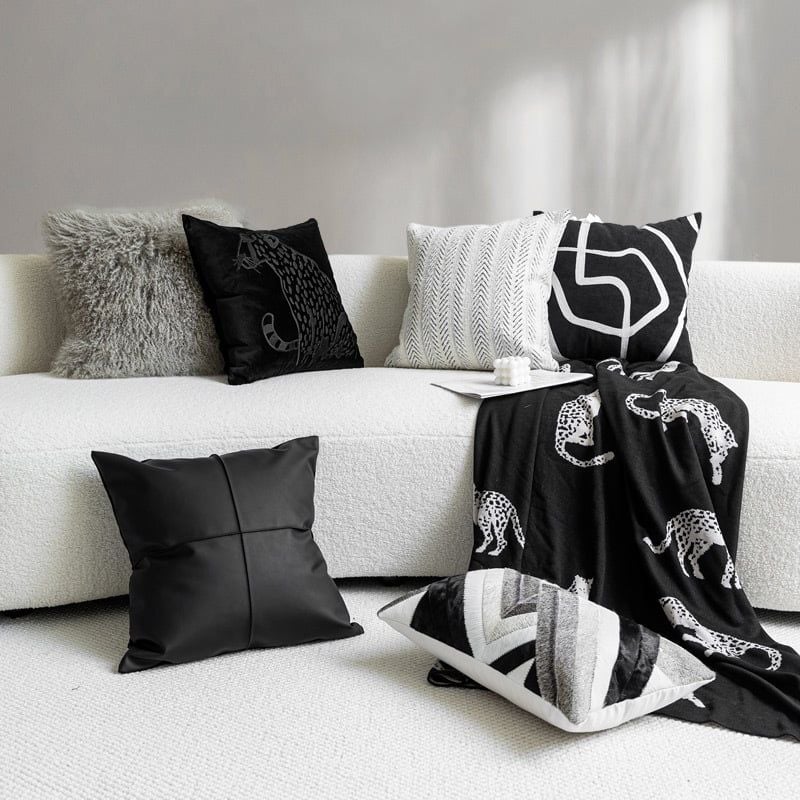 Vỏ Gối Tựa Lưng Sofa Phong Cách Retro Hiện Đại Đen Trắng