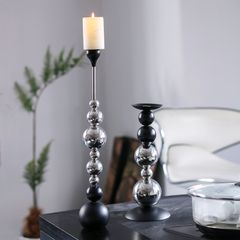 Chân Nến Hình Bóng Tròn Đen Bạc Decor Bàn Tiệc Sang Trọng