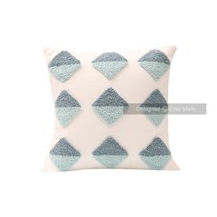 Vỏ Gối Tựa Lưng Canvas Thêu Nổi Hình Học Xanh Ngọc