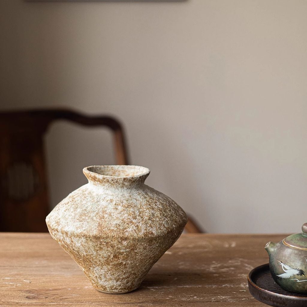 Bình Hoa Gốm Sứ Thủ Công Phong Cách Jingdezhen Wabi Sabi Trắng Xám
