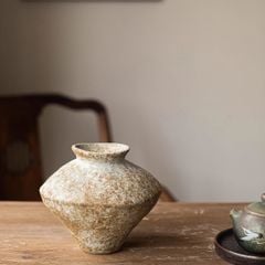 Bình Hoa Gốm Sứ Thủ Công Phong Cách Jingdezhen Wabi Sabi Trắng Xám