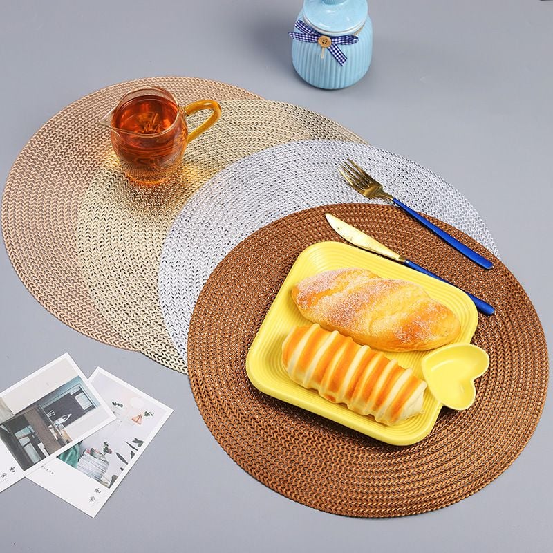 Tấm Lót Bàn Ăn Tròn Dập Sợi Ánh Bạc Bronzing Hình Dệt Sợi