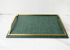 Khay Decor Bện Da Chữ Nhật Phối Khung Kim Loại Sang Trọng