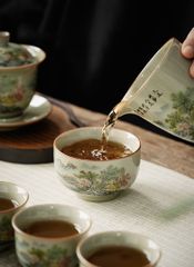 Bộ Ấm Trà Gốm Mộc Hình Phong Cảnh Kungfu Set 11 Món