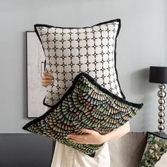 Vỏ Gối Tựa Lưng Hoa Văn Xanh Kiểu Pháp Sang Trọng