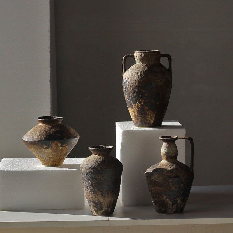 Bình Hoa Gốm Sứ Cổ Phong Cách Wabi Sabi Nâu Cổ