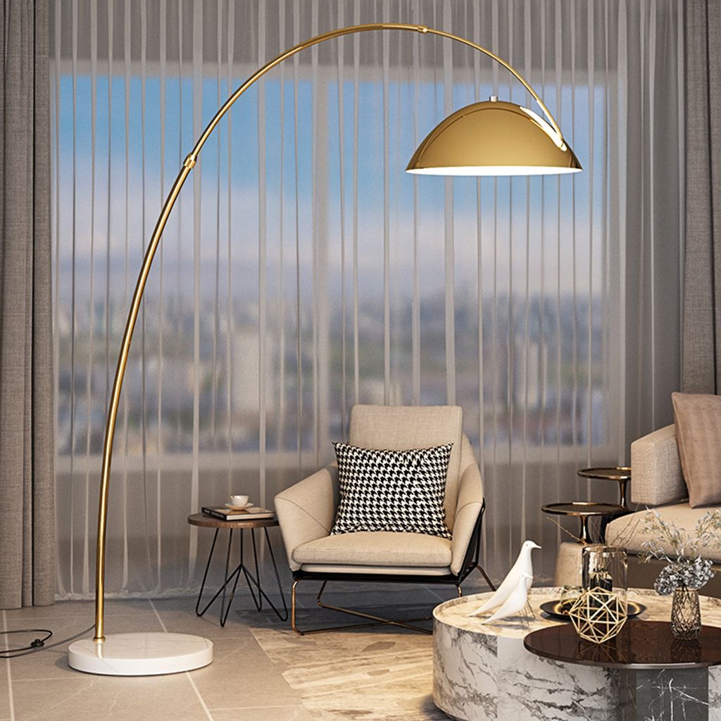 Đèn Sàn Vòng Cung Tròn Bắc Âu Trang Trí Sofa Bằng Kim Loại Ánh Sáng 3 Màu