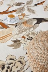 Thảm Tròn Trải Sàn Hình Họa Tiết Chim Và Hoa Nâu Phong Cách Vintage