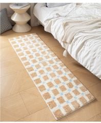 Thảm Lông Dài Chân Giường Phong Cách Hàn Quốc Caro Sọc