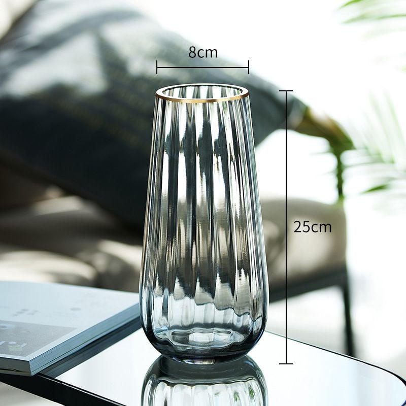 Bình Hoa Thủy Tinh Sọc Miệng Viền Vàng