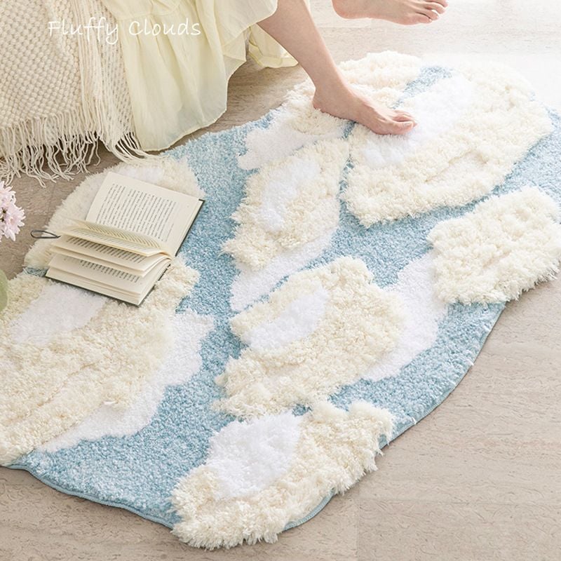 Thảm Lau Chân Dệt Lông Siêu Thấm Decor Các Vị Trí Trong Nhà Xanh Đám Mây