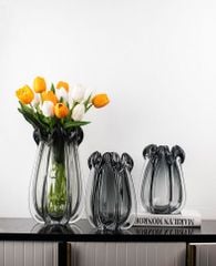 Bình Hoa Thủy Tinh Đúc Dày Miệng Cong Gợn Sóng