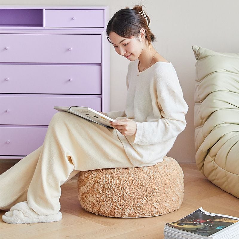Vỏ Đệm Ngồi Nhung Dệt Hoa Phồng Pouf
