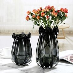 Bình Hoa Thủy Tinh Đúc Dày Miệng Cong Gợn Sóng