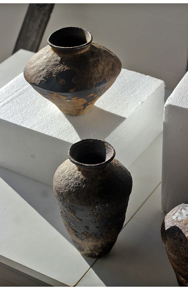 Bình Hoa Gốm Sứ Cổ Phong Cách Wabi Sabi Nâu Cổ