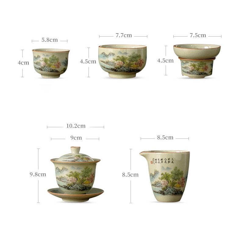 Bộ Ấm Trà Gốm Mộc Hình Phong Cảnh Kungfu Set 11 Món