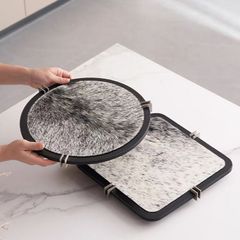 Khay Gỗ Tròn Óc Chó Lót Lông Ngựa Sang Trọng