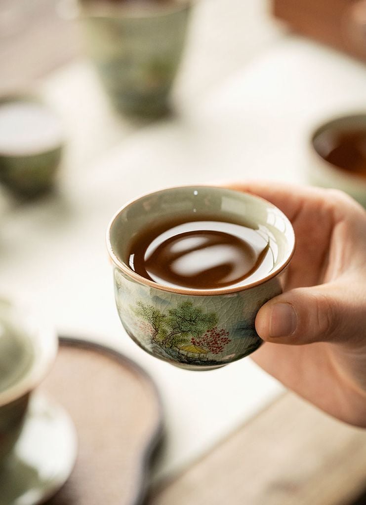 Bộ Ấm Trà Gốm Mộc Hình Phong Cảnh Kungfu Set 11 Món