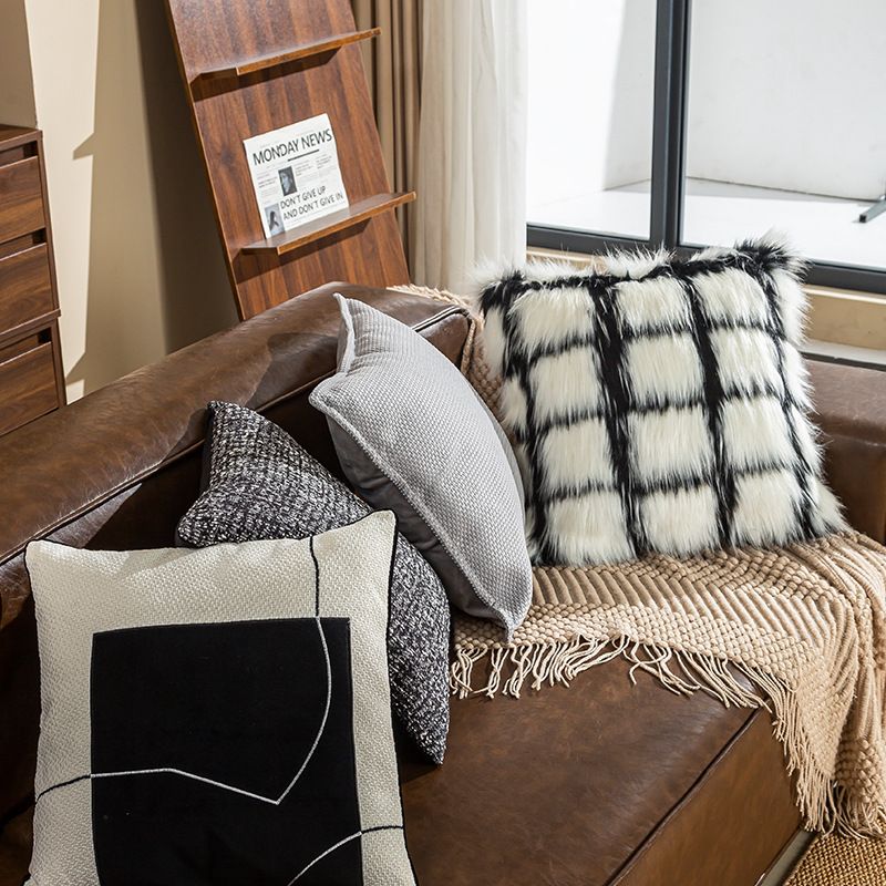 Vỏ Gối Tựa Lưng Sofa Retro Tông Đen Xám Kiểu Mỹ