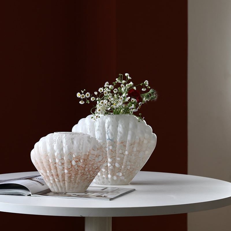 Bình Hoa Thủy Tinh Dáng Vỏ Sò Phong Cách Pháp Sang Trọng
