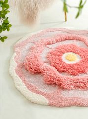 Thảm Lau Chân Hình Tròn Hoa Hồng Dệt Nổi Sáng Tạo
