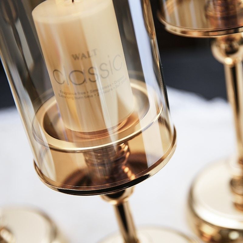 Bộ 3 Chân Nến Kèm Nến Trụ Lớn Màu Vàng Decor Bàn Ăn