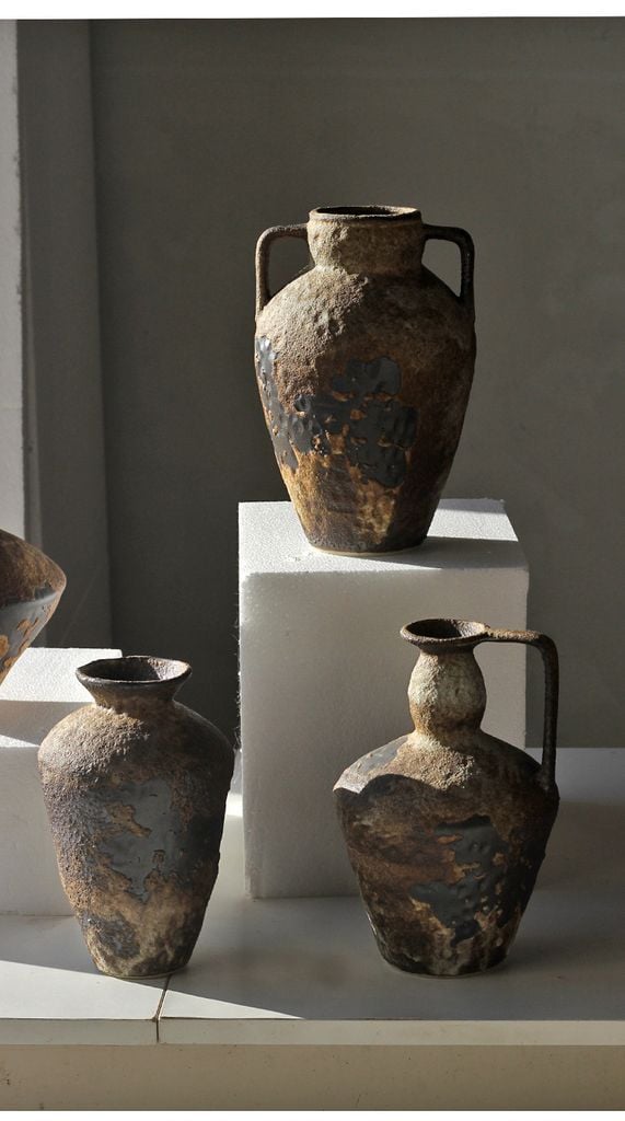 Bình Hoa Gốm Sứ Cổ Phong Cách Wabi Sabi Nâu Cổ