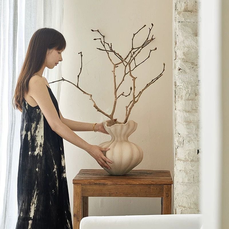 Bình Hoa Gốm Sứ Wabi Sabi Cổ Điển Hình Búp Hoa