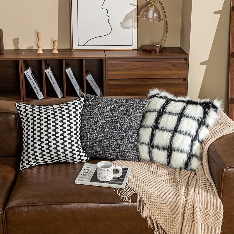 Vỏ Gối Tựa Lưng Sofa Retro Tông Đen Xám Kiểu Mỹ