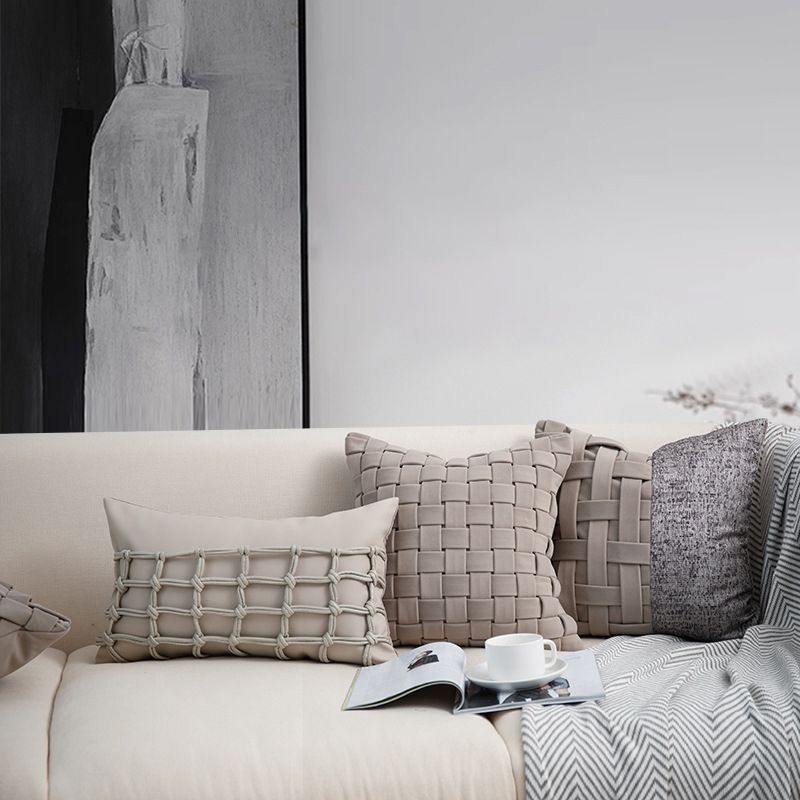 Vỏ Gối Tựa Lưng Sofa Vuông Dệt Thủ Công Cao Cấp Tua Rua Tông Nâu Nhạt