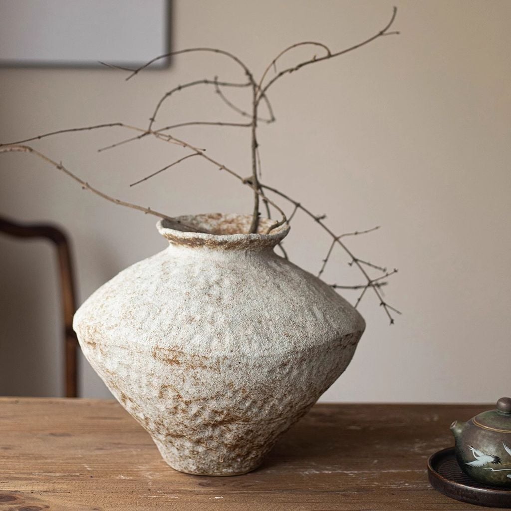 Bình Hoa Gốm Sứ Thủ Công Phong Cách Jingdezhen Wabi Sabi Trắng Xám