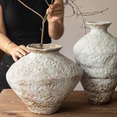 Bình Hoa Gốm Sứ Thủ Công Phong Cách Jingdezhen Wabi Sabi Trắng Xám
