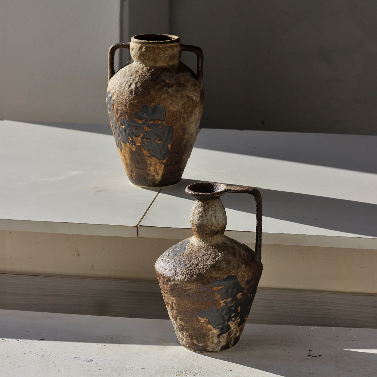 Bình Hoa Gốm Sứ Cổ Phong Cách Wabi Sabi Nâu Cổ