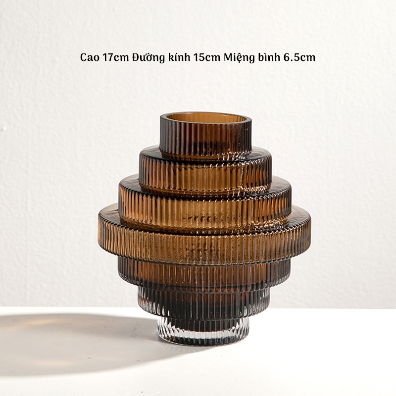 Bình Hoa Thủy Tinh Nâu Phong Cách Tháp Tầng