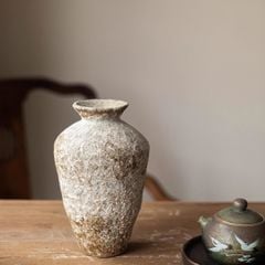 Bình Hoa Gốm Sứ Thủ Công Phong Cách Jingdezhen Wabi Sabi Trắng Xám