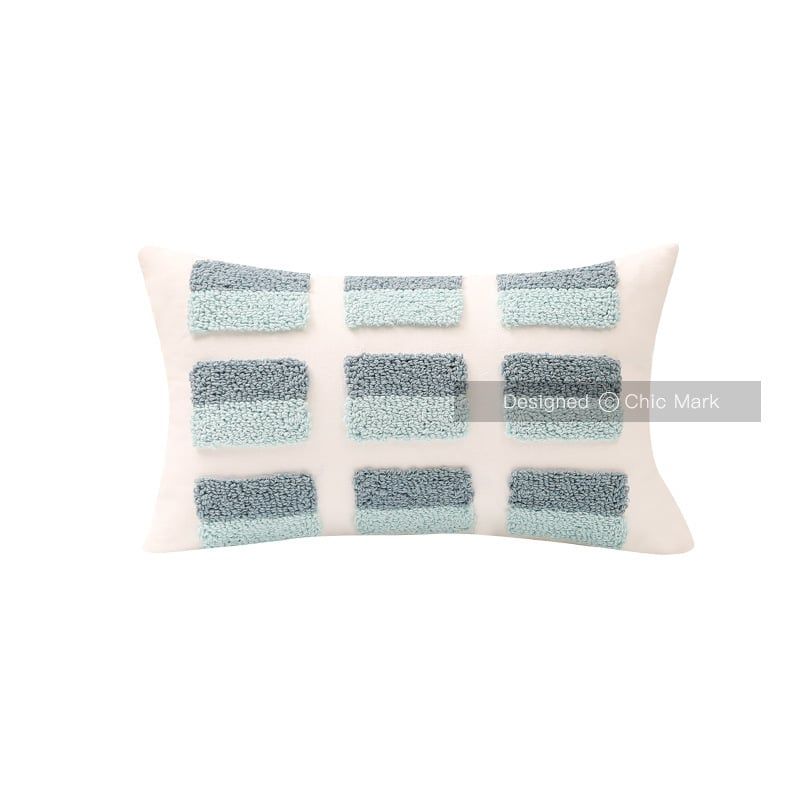 Vỏ Gối Tựa Lưng Canvas Thêu Nổi Hình Học Xanh Ngọc