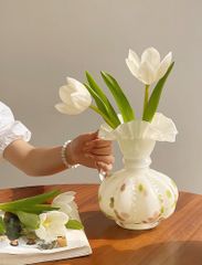 Bình Hoa Thủy Tinh Miệng Nhũ Cánh Hoa Có Quai Tai