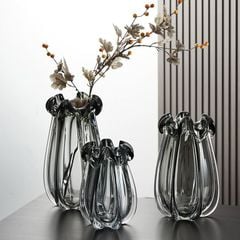Bình Hoa Thủy Tinh Đúc Dày Miệng Cong Gợn Sóng