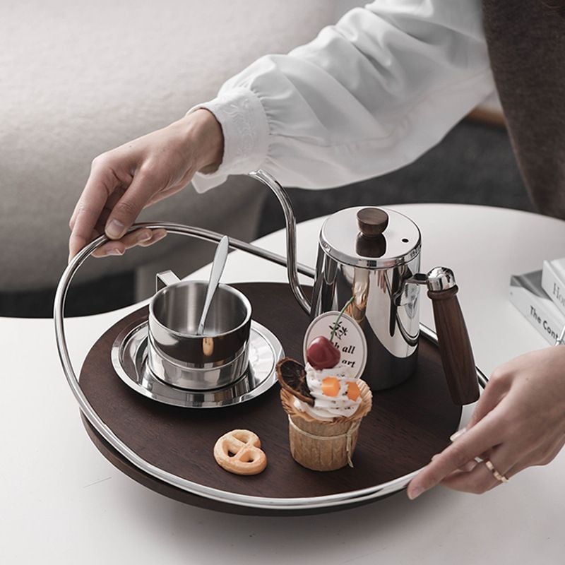 Khay Gỗ Inox Viền Vòng Cung Decor Cao Cấp