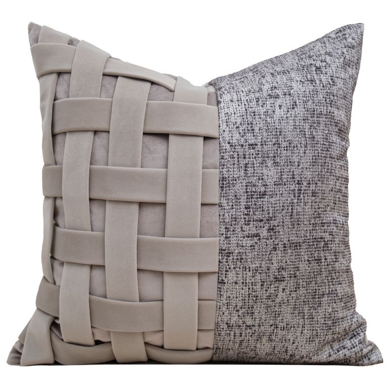 Vỏ Gối Tựa Lưng Sofa Vuông Dệt Thủ Công Cao Cấp Tua Rua Tông Nâu Nhạt