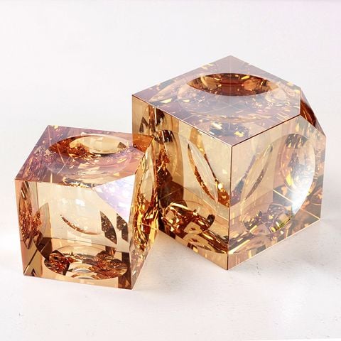 Tượng Trang Trí Khối Rubik Pha Lê Hổ Phách Sang Trọng