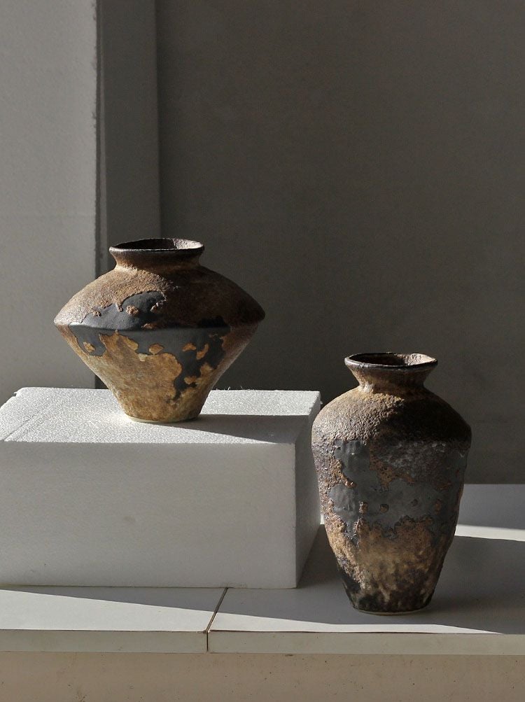 Bình Hoa Gốm Sứ Cổ Phong Cách Wabi Sabi Nâu Cổ