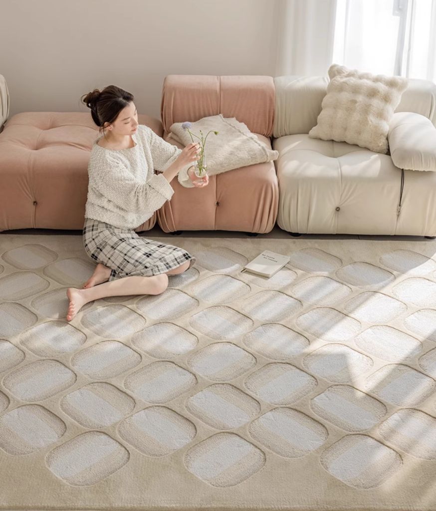 Thảm Trải Sàn Dệt Thủ Công Acrylic Sang Trọng Họa Tiết Tổ Ong Cao Cấp