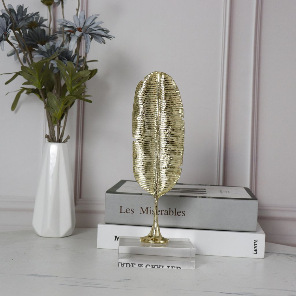 Tượng Trang Trí Chiếc Lá Chuối Ánh Vàng Đế Pha Lê