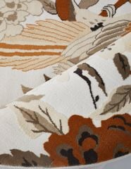 Thảm Tròn Trải Sàn Hình Họa Tiết Chim Và Hoa Nâu Phong Cách Vintage