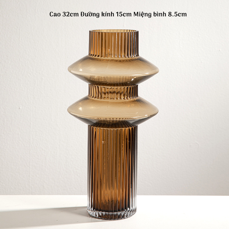 Bình Hoa Thủy Tinh Nâu Phong Cách Tháp Tầng