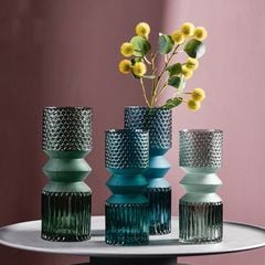 Bình Hoa Thủy Tinh Sáng Tạo Gợn Sóng Eo Bình Xanh Rêu