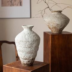 Bình Hoa Gốm Sứ Thủ Công Phong Cách Jingdezhen Wabi Sabi Trắng Xám